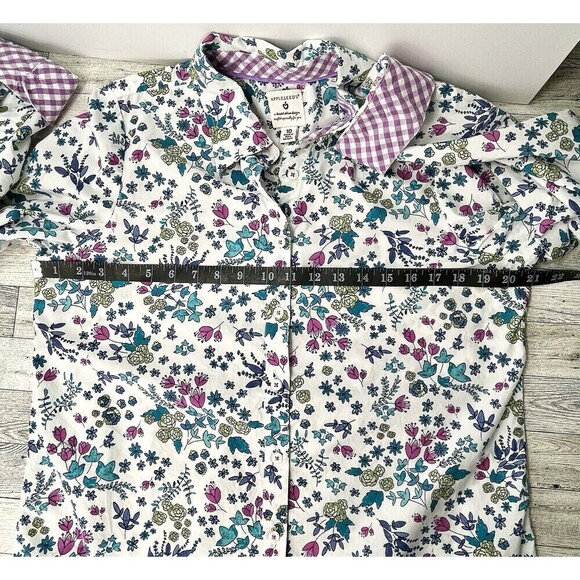 Appleseed Limited Edition Floral Flip Contrast Cuff Top Womens White 10 Office - Picture 6 of 15